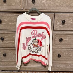 QUEEN OF SPARKLES Santa Baby Sweater - Cream and Red